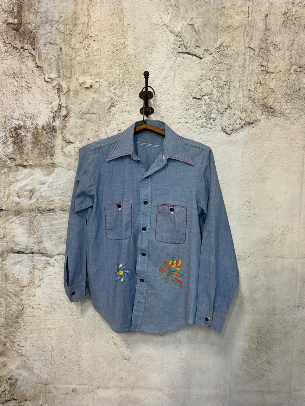 Blue Embroidered Cotton Button-Down Shirt